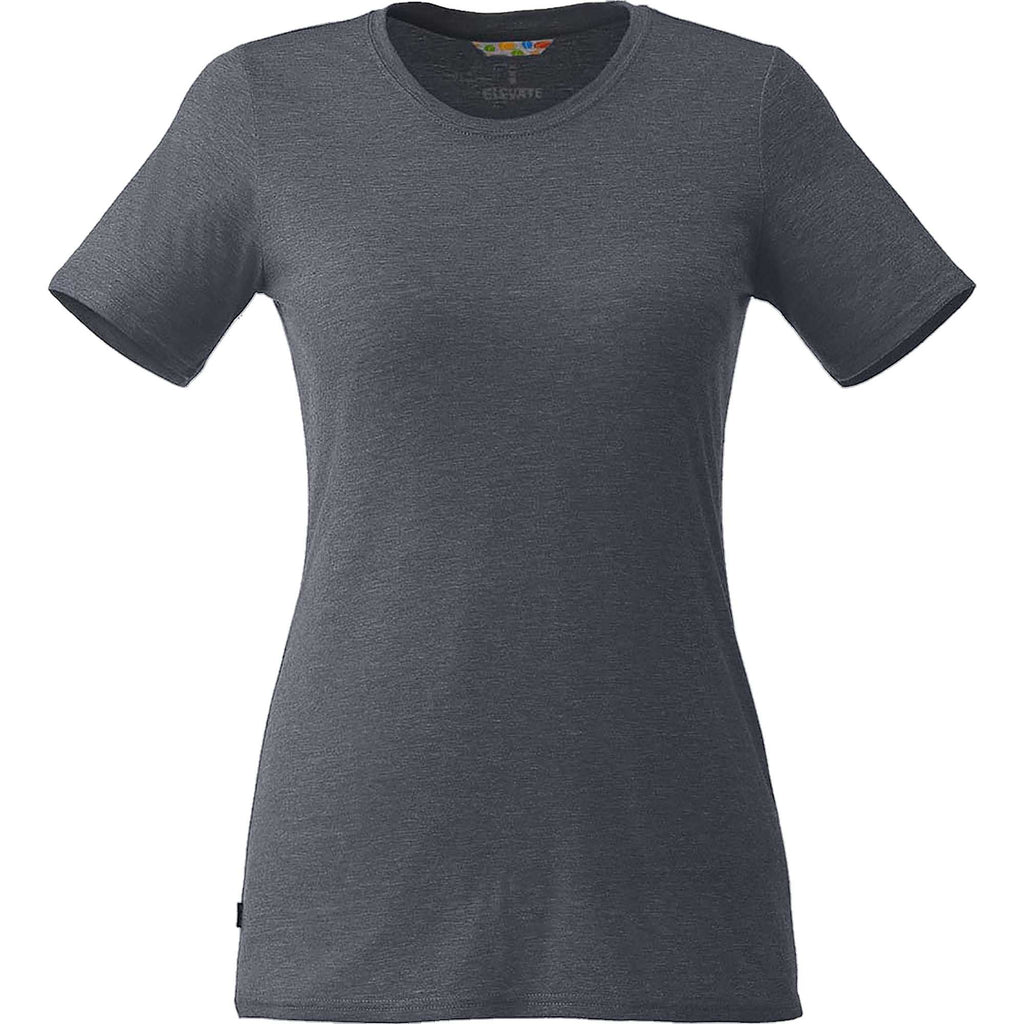 Sarek Crew Neck Tee with Chainstitch Detail for Women Embroidery - Navy Heather - Front
