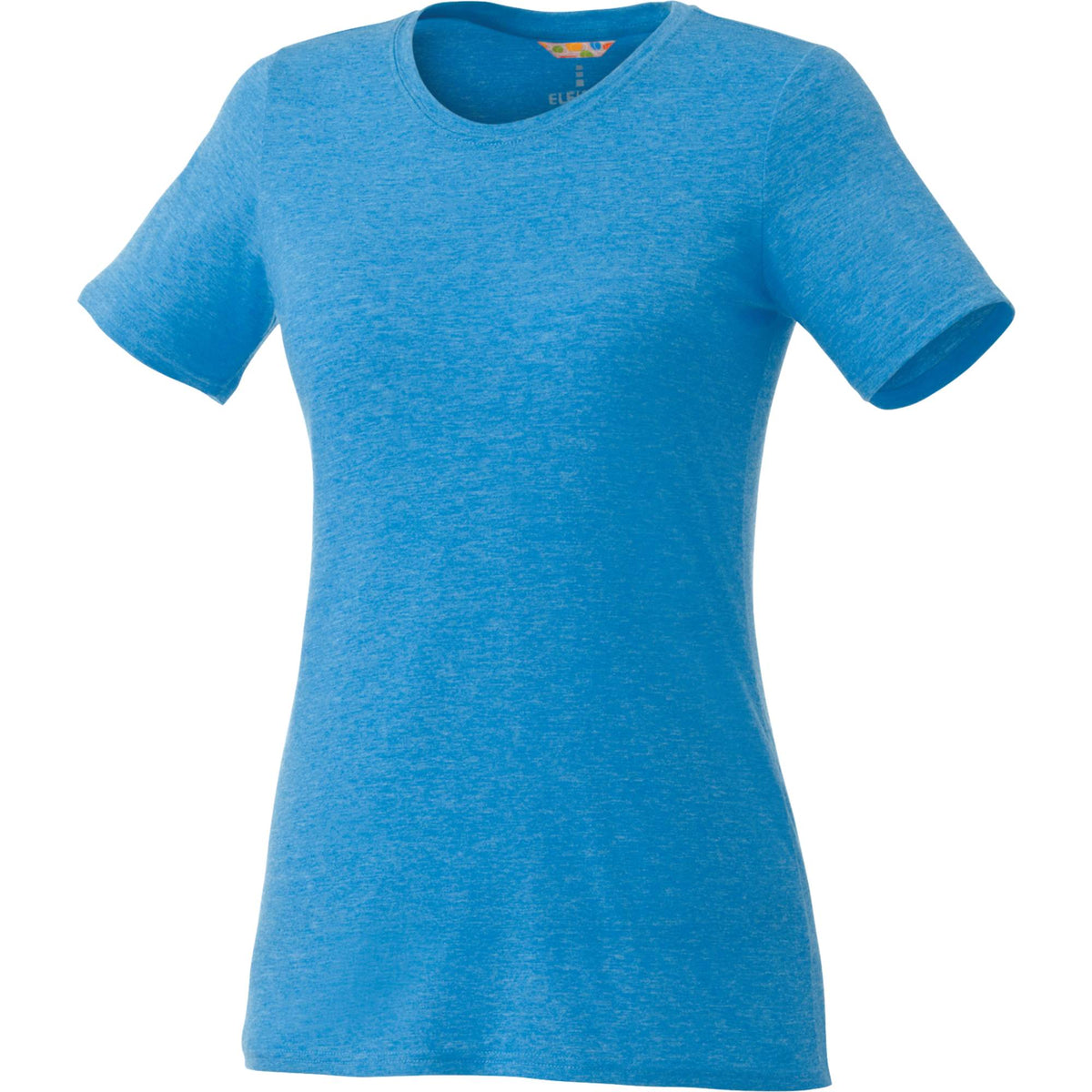 Sarek Crew Neck Tee with Chainstitch Detail for Women Embroidery - Olympic Blue Heather - Front Flat