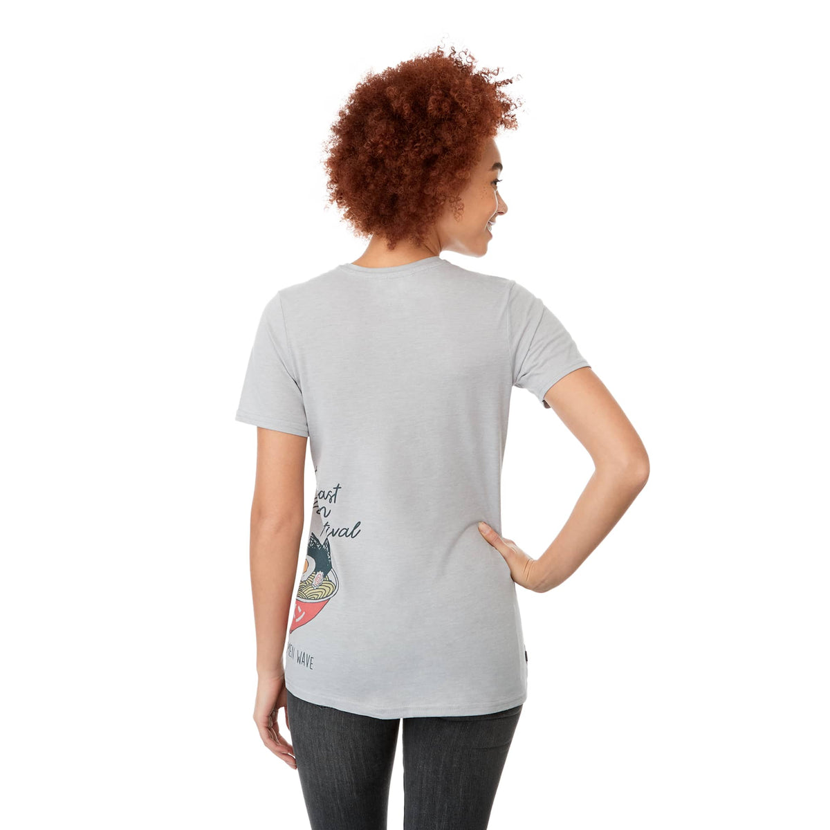 Sarek Crew Neck Tee with Chainstitch Detail for Women Transfer - Heather Grey - Back On Model