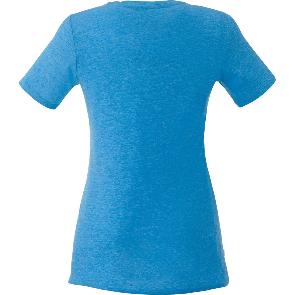 Sarek Crew Neck Tee with Chainstitch Detail for Women Transfer - Olympic Blue Heather - Back Flat