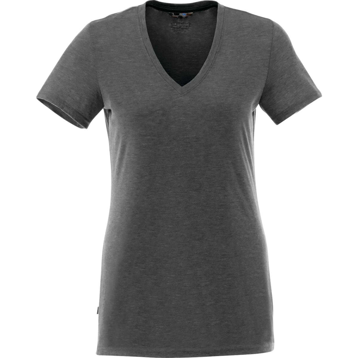 Sarek V-Neck Tee with Chainstitch Detail for Women Transfer - Heather Dark Charcoal - Back Flat 2