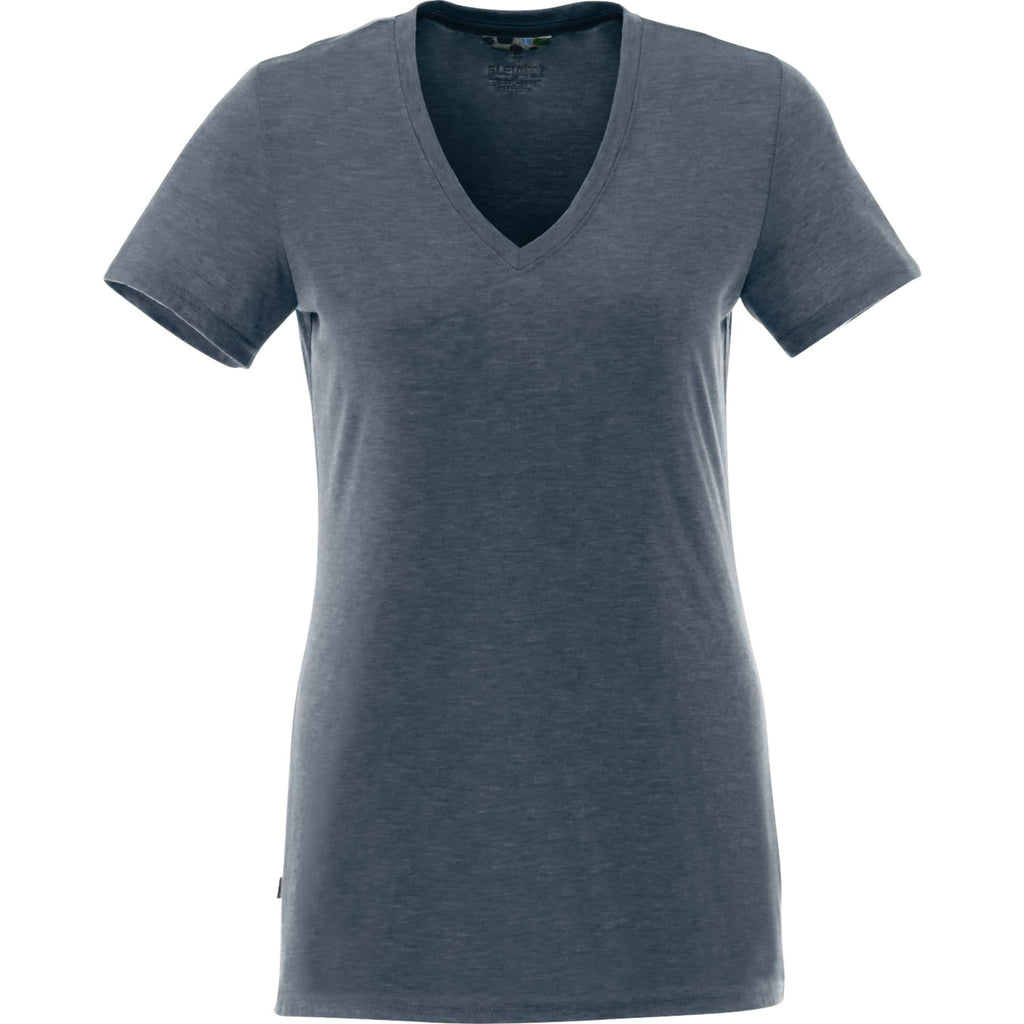 Sarek V-Neck Tee with Chainstitch Detail for Women Transfer - Navy Heather - Back Flat 2