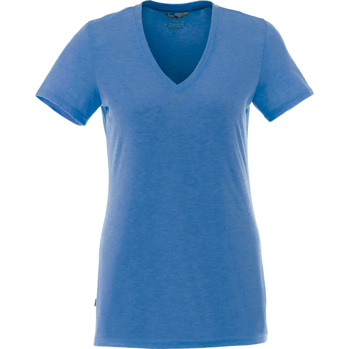 Sarek V-Neck Tee with Chainstitch Detail for Women Transfer - Olympic Blue Heather - Front