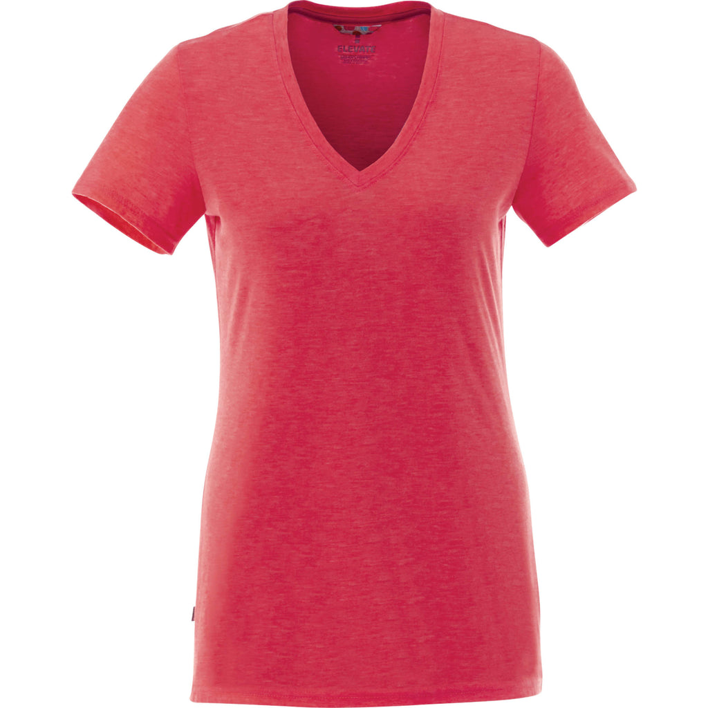 Sarek V-Neck Tee with Chainstitch Detail for Women Transfer - Team Red Heather - Back Flat 2