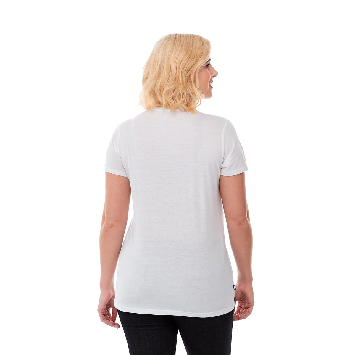 Sarek V-Neck Tee with Chainstitch Detail for Women Transfer - White Solid - Back On Model