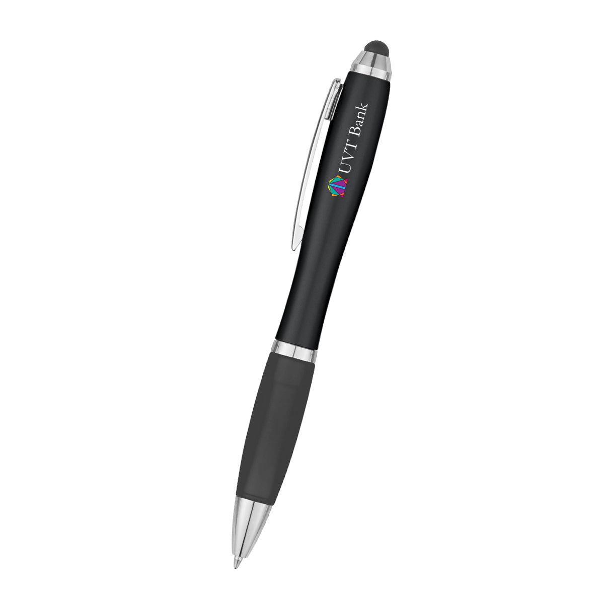 Satin Pen with Stylus Tip - Black - Full Color