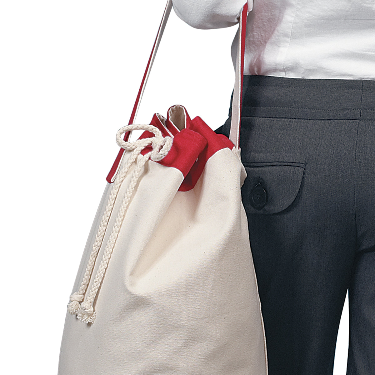 Schooner Tote Bag in Cotton Canvas - Natural with Red - Inuse2