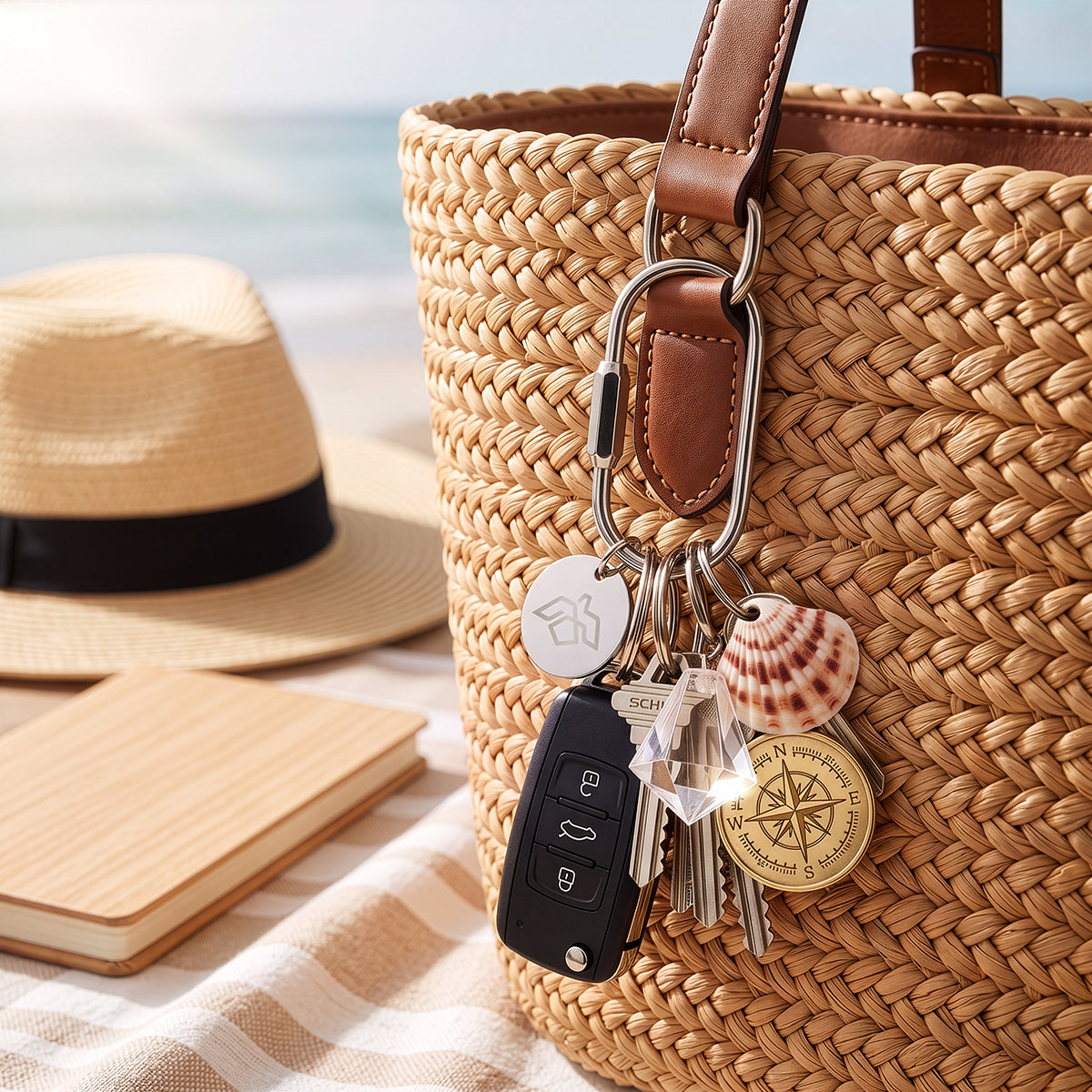 Screw Lock Key Ring and Round Charm - Silver - Lifestyle_Laser