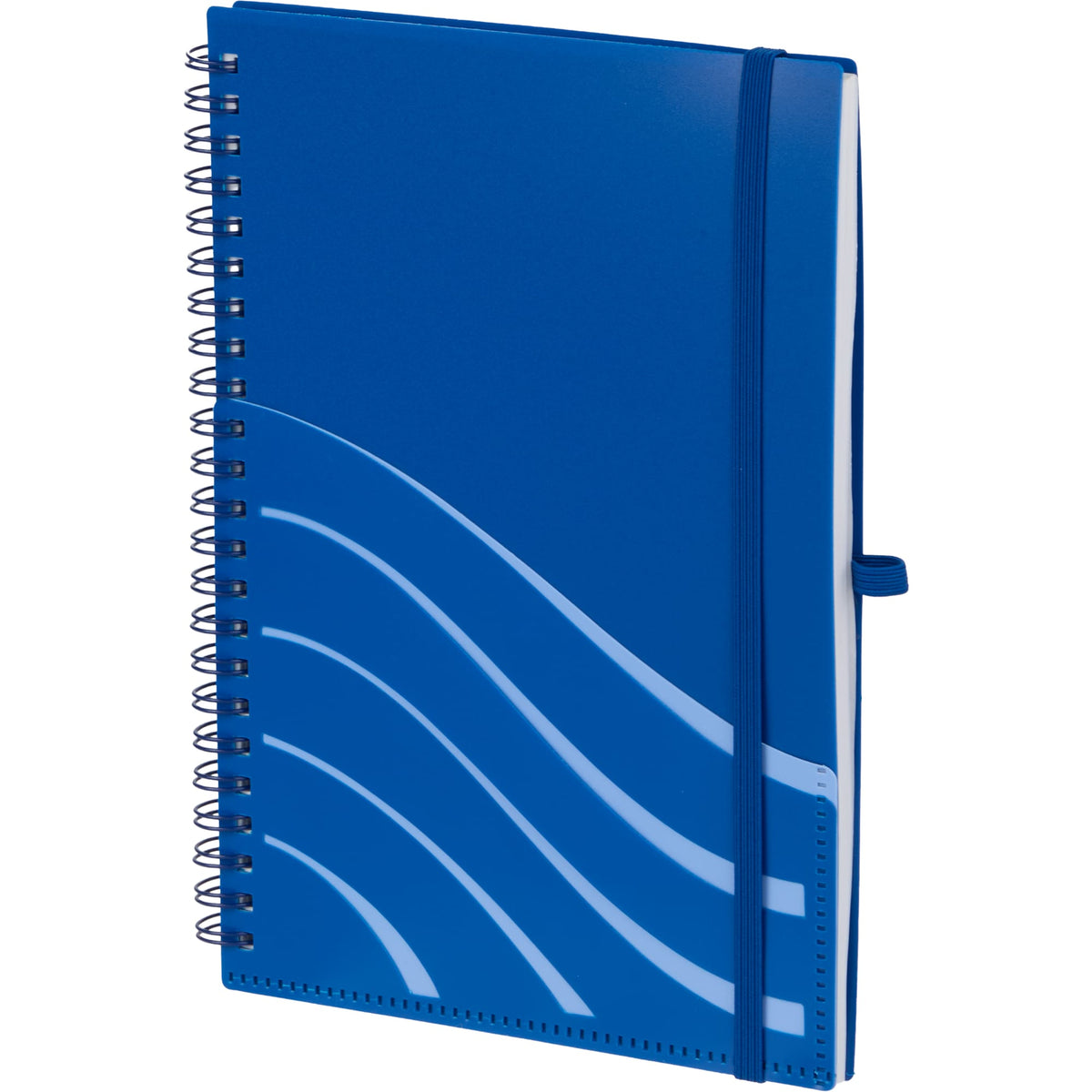 Scripto Recycled Spiral Notebook with Front Pockets, 5.5 x 8.5 Inches - Blue - Left Angle
