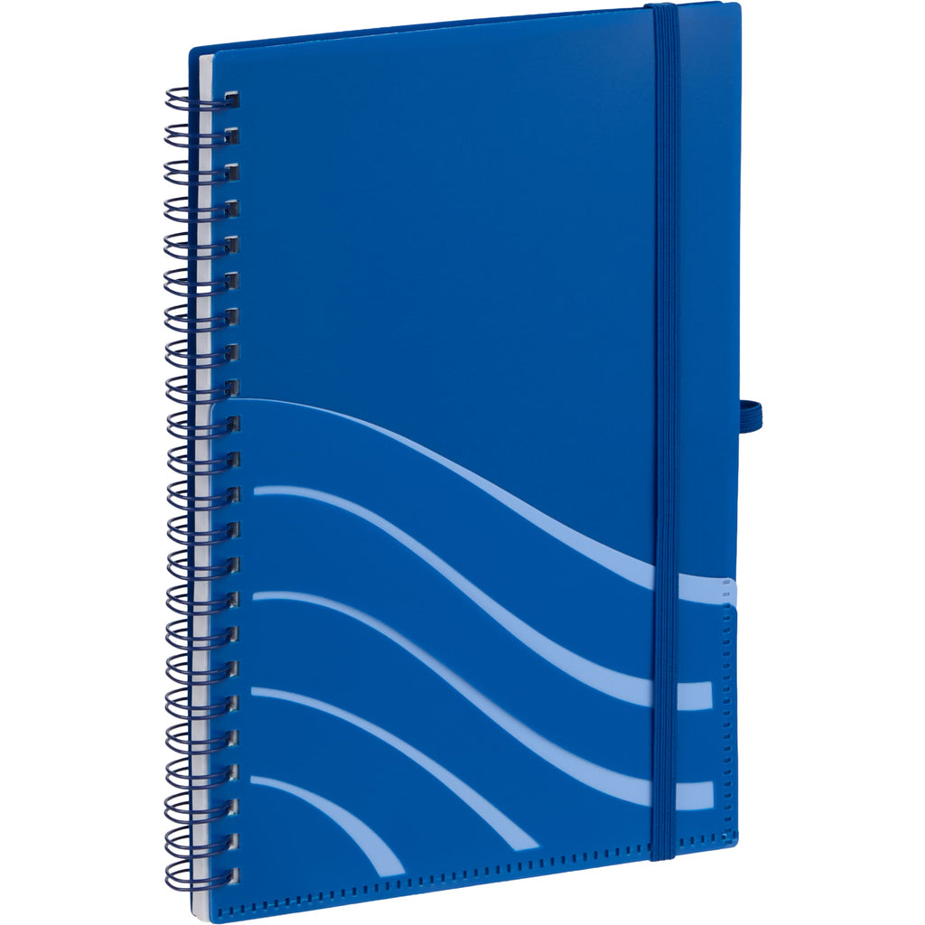 Scripto Recycled Spiral Notebook with Front Pockets, 5.5 x 8.5 Inches - Blue - Right Angle