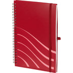 Scripto Recycled Spiral Notebook with Front Pockets, 5.5 x 8.5 Inches - Red - Left Angle
