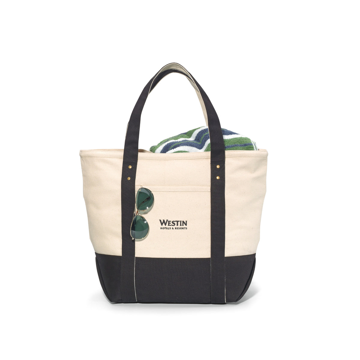 Seaside Cotton Canvas Zip Tote with Brass Rivets - Black - View 1