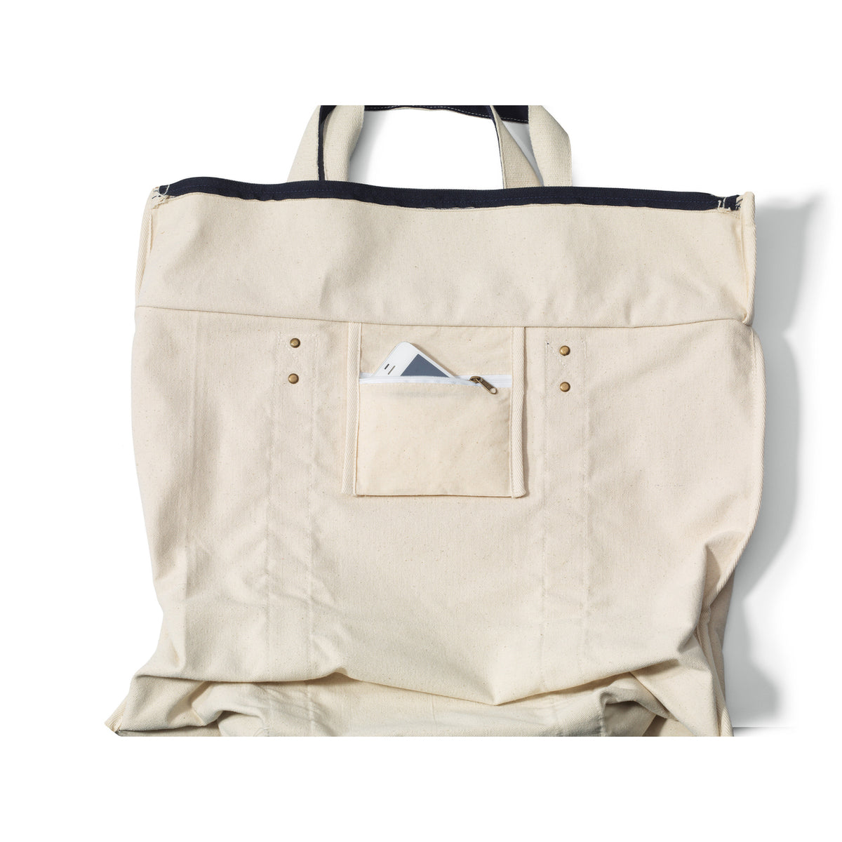 Seaside Cotton Canvas Zip Tote with Brass Rivets Embroidery - Black - View 2