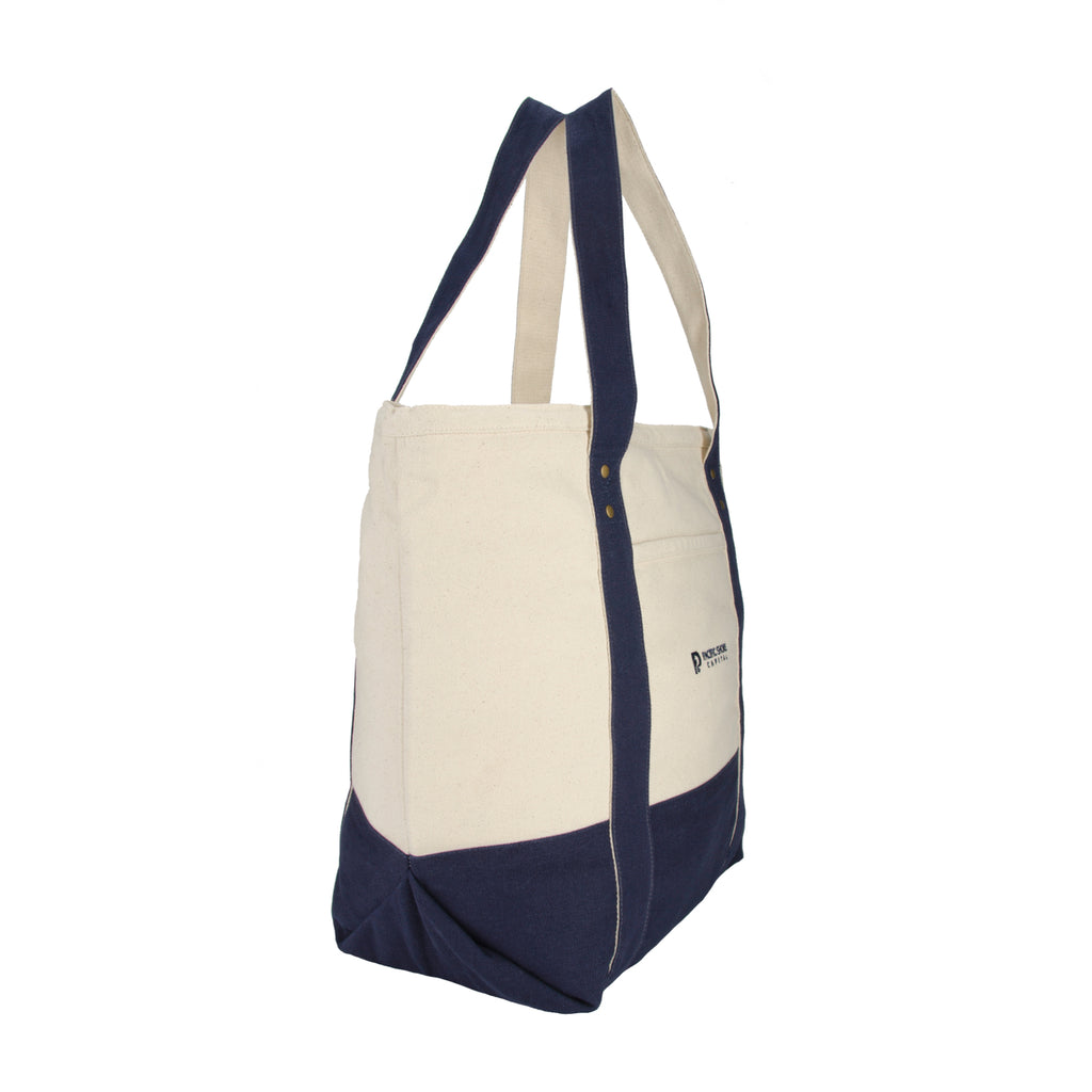 Seaside Cotton Canvas Zip Tote with Brass Rivets Embroidery - Navy Blue - View 4