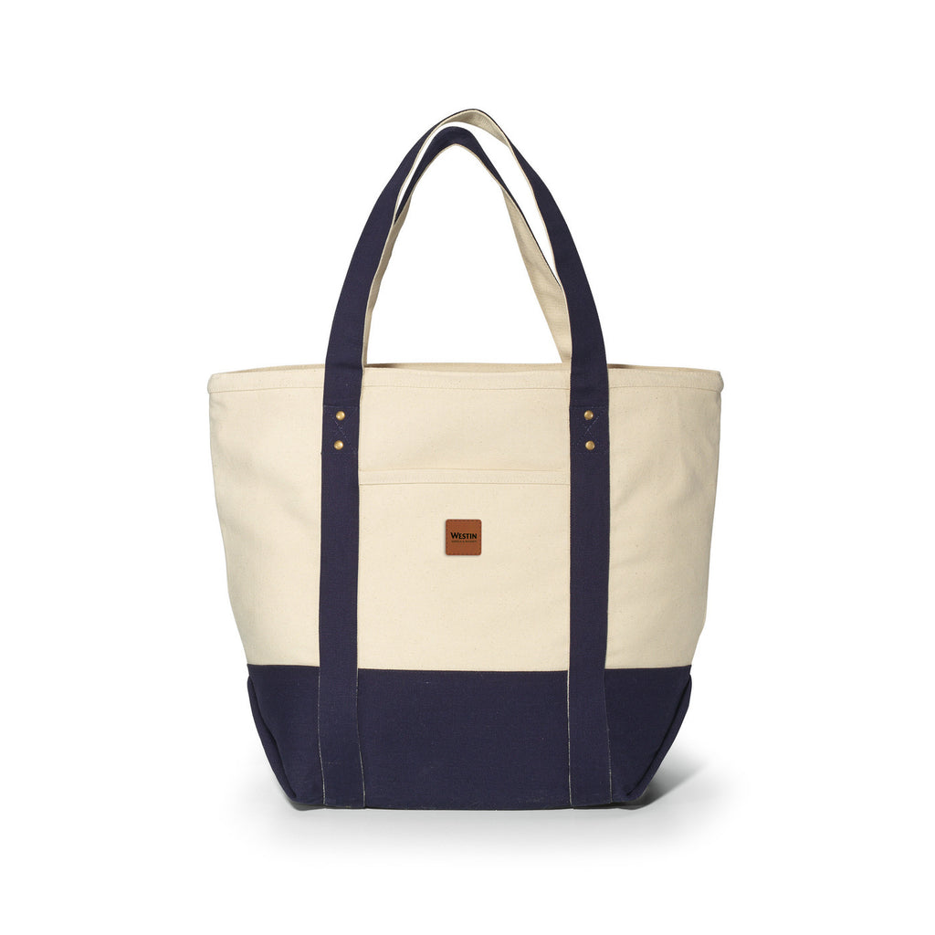 Seaside Cotton Canvas Zip Tote with Brass Rivets - Navy Blue - View 3