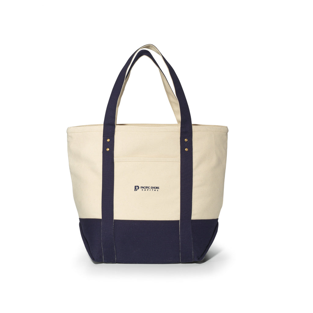 Seaside Cotton Canvas Zip Tote with Brass Rivets Transfer - Navy Blue - View 1