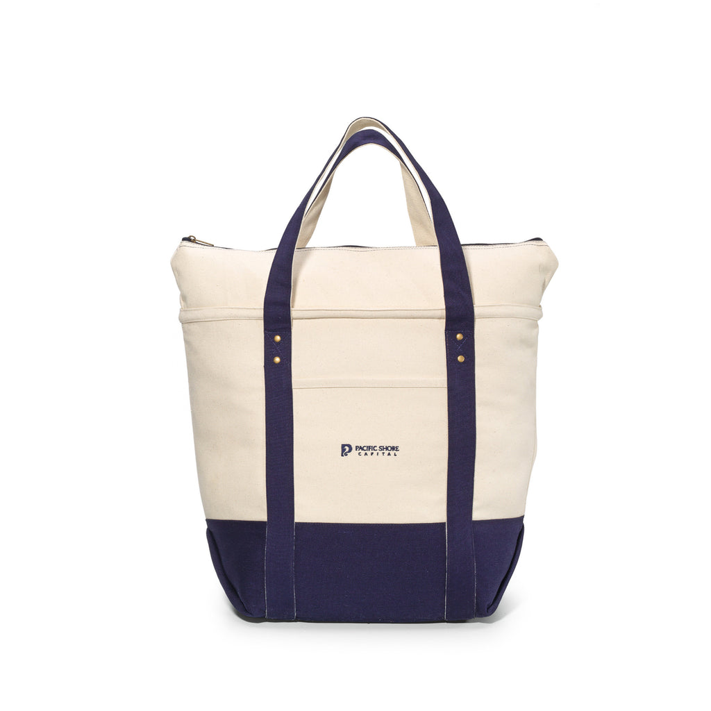 Seaside Cotton Canvas Zip Tote with Brass Rivets Transfer - Navy Blue - View 2