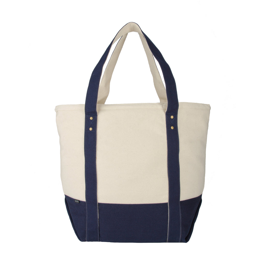 Seaside Cotton Canvas Zip Tote with Brass Rivets Transfer - Navy Blue - View 5