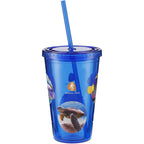 Sedici Double Wall Tumbler with Straw, 16 oz - Blue - Front 4