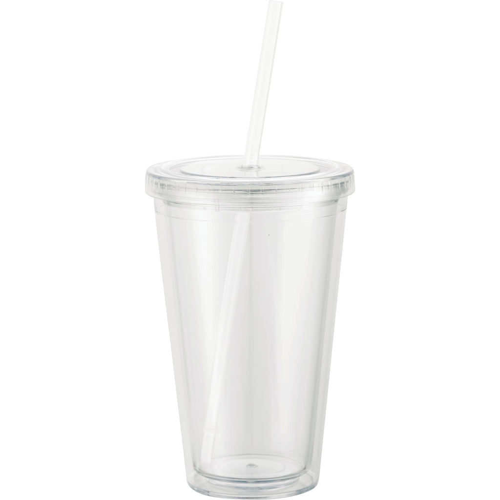 Sedici Double Wall Tumbler with Straw, 16 oz - Clear - Back