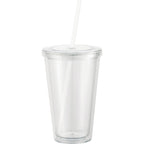 Sedici Double Wall Tumbler with Straw, 16 oz - Clear - Back