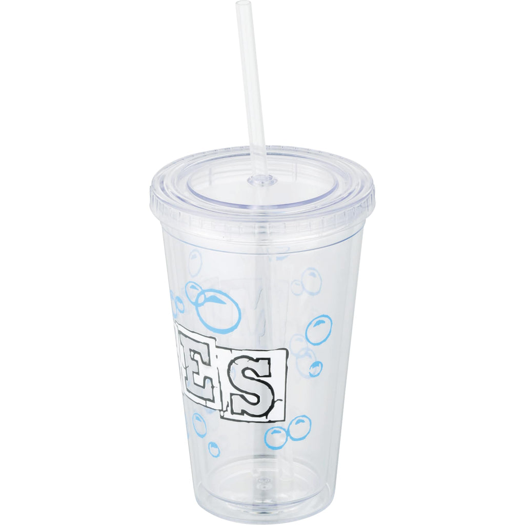 Sedici Double Wall Tumbler with Straw, 16 oz - Clear - Front 2