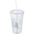 Sedici Double Wall Tumbler with Straw, 16 oz - Clear - Front 2