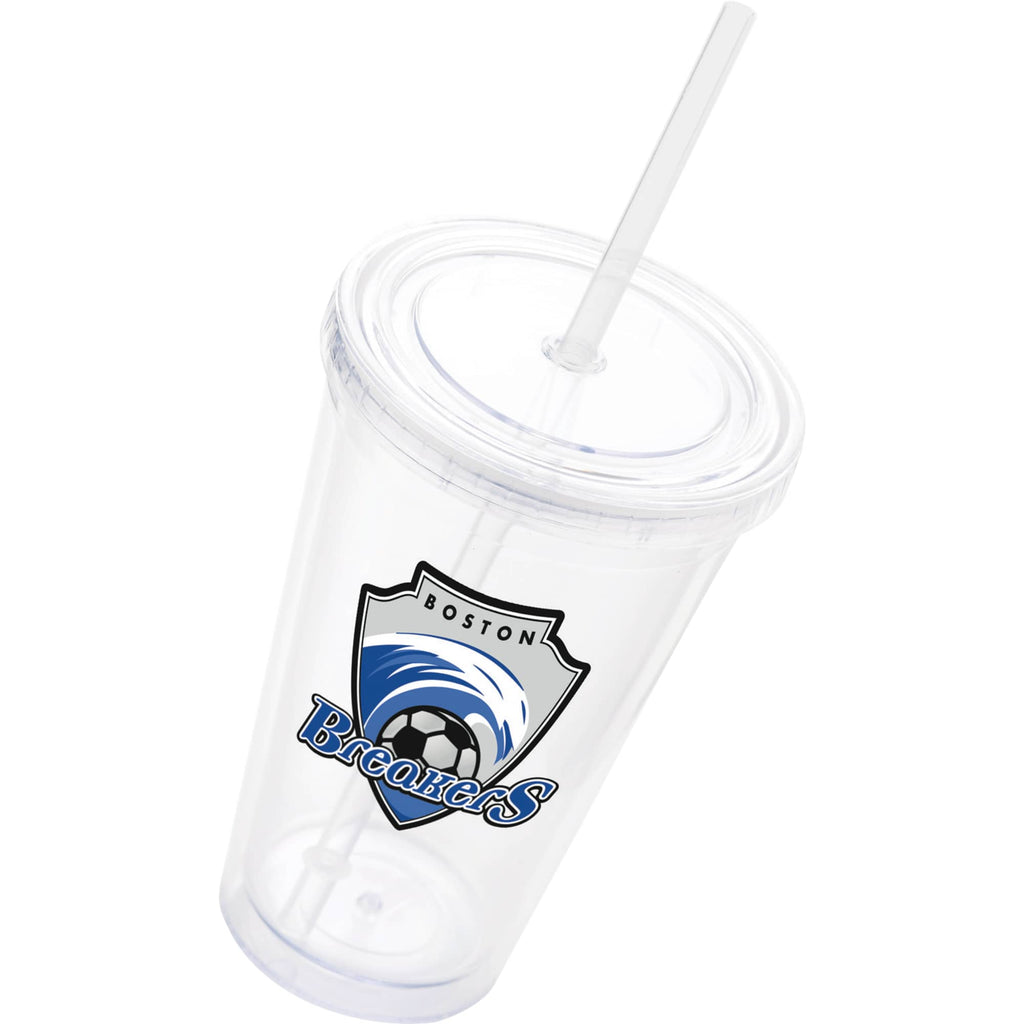 Sedici Double Wall Tumbler with Straw, 16 oz - Clear - Front 3