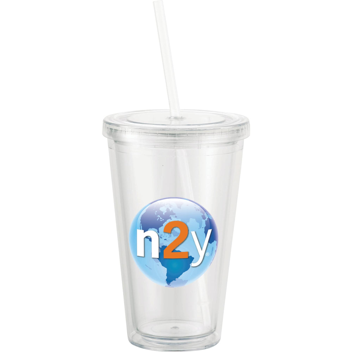 Sedici Double Wall Tumbler with Straw, 16 oz - Clear - Front 5