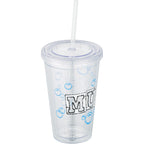 Sedici Double Wall Tumbler with Straw, 16 oz - Clear - Front 6