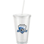 Sedici Double Wall Tumbler with Straw, 16 oz - Clear - Front 7