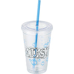 Sedici Double Wall Tumbler with Straw, 16 oz - Clear - Front