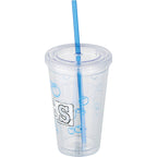 Sedici Double Wall Tumbler with Straw, 16 oz - Clear - Photo