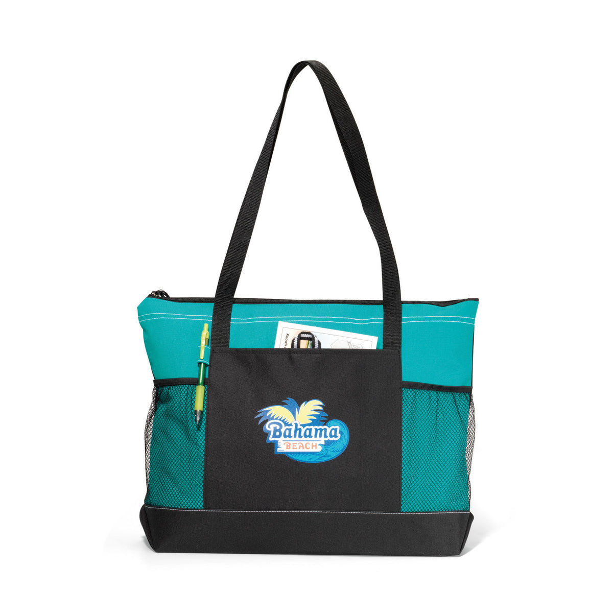 Select Zip Tote with Mesh Bottle Pockets Embroidery - Turquoise - View 1