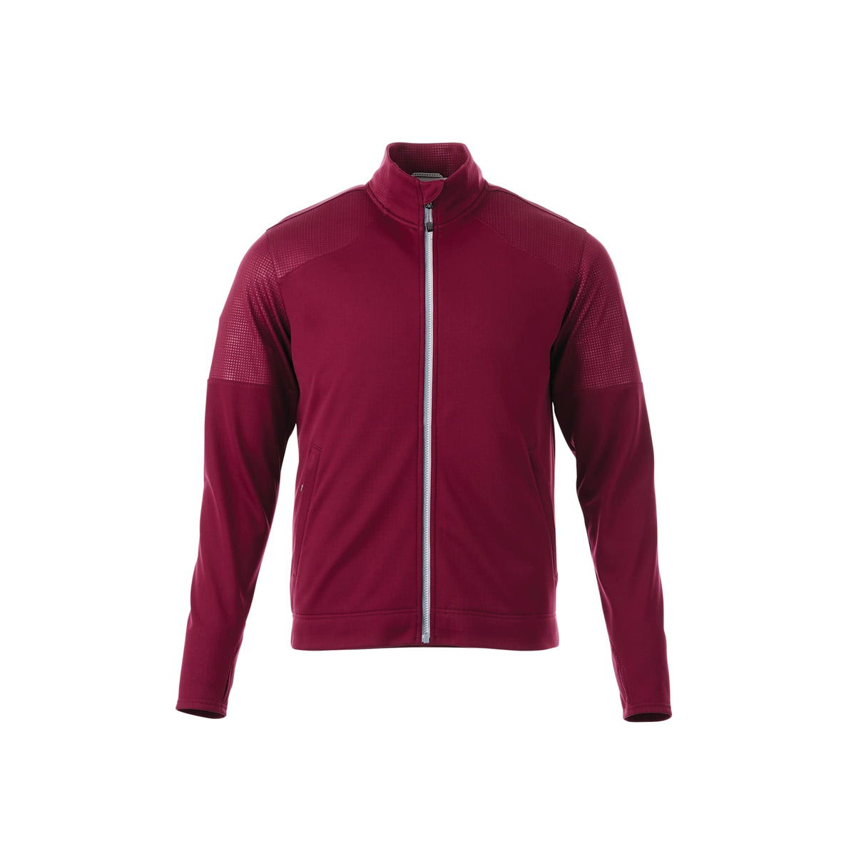 Senger Performance Knit Full Zip Jacket with Thumb Holes for Men Laser Engraving - Maroon - Front Flat
