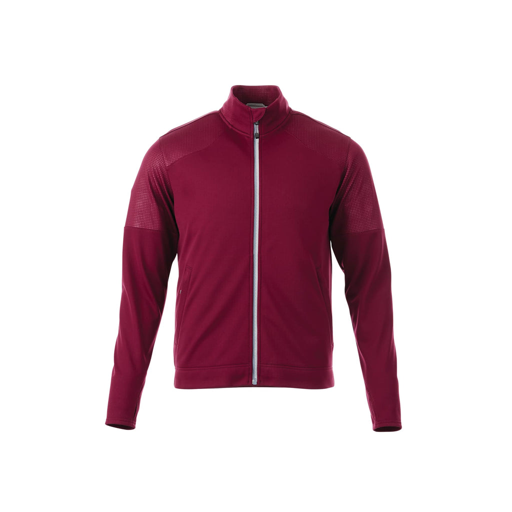 Senger Performance Knit Full Zip Jacket with Thumb Holes for Men Transfer - Maroon - Front Flat