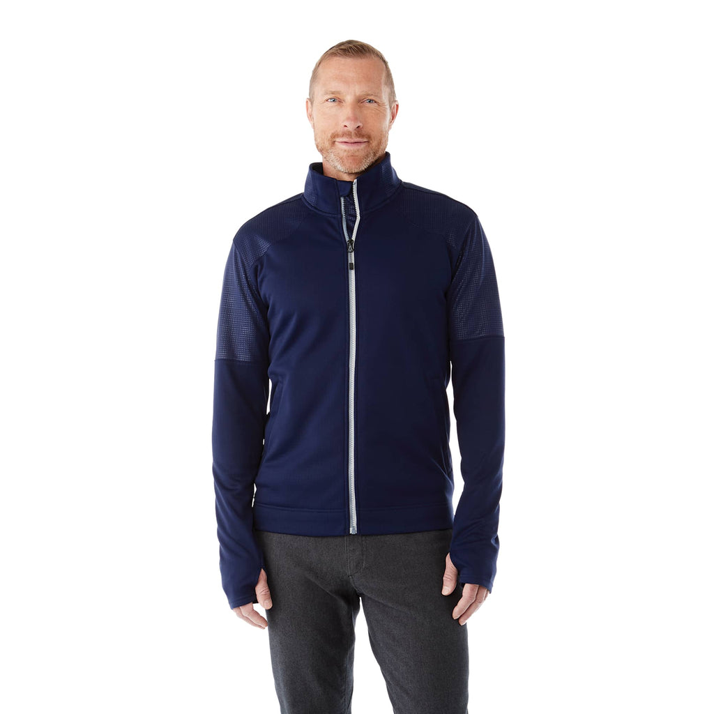 Senger Performance Knit Full Zip Jacket with Thumb Holes for Men Transfer - Vintage Navy - Front On Model