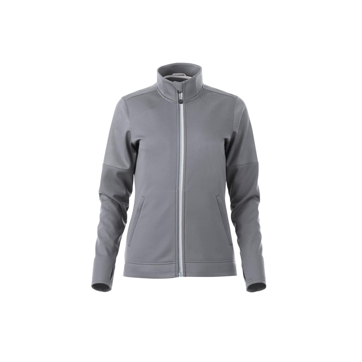 Senger Performance Knit Full Zip Jacket with Thumb Holes for Women Debossing - Steel Grey - Front Flat