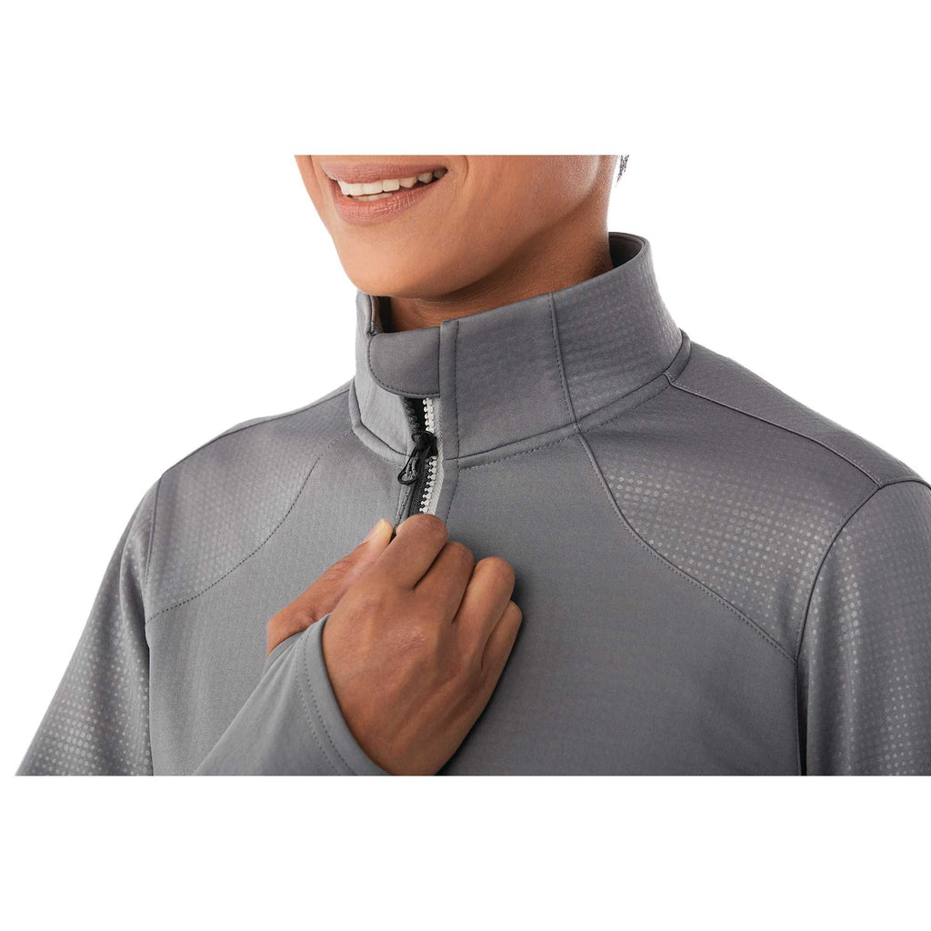 Senger Performance Knit Full Zip Jacket with Thumb Holes for Women Debossing - Steel Grey - On Model 2