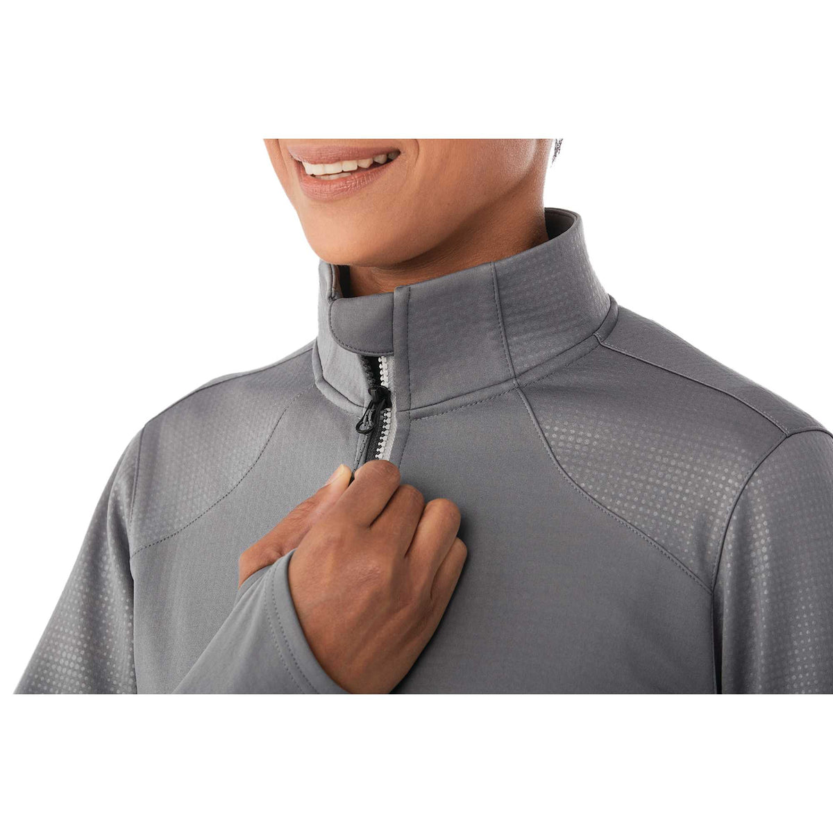 Senger Performance Knit Full Zip Jacket with Thumb Holes for Women Embroidery - Steel Grey - On Model 2