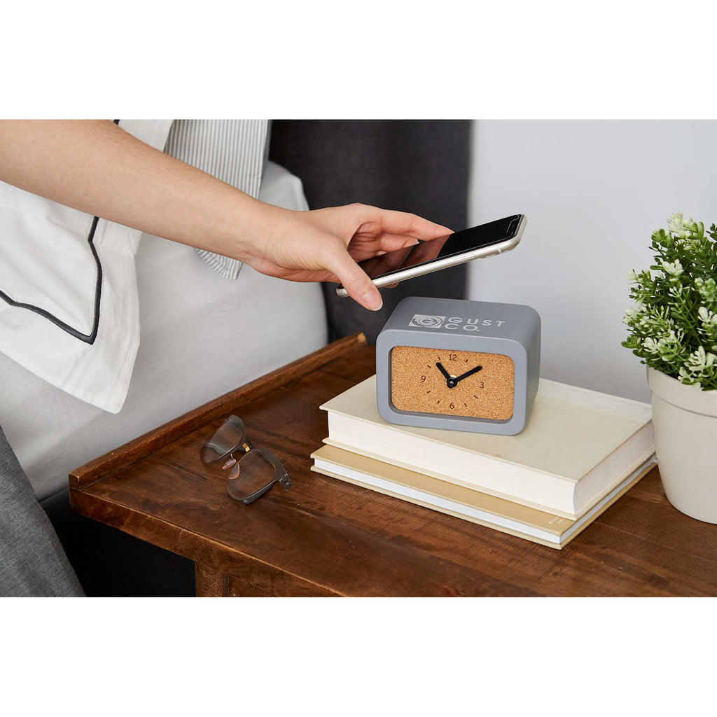 Set in Stone Limestone Desk Clock with Wireless Charger Laser Engraving - Gray - Front 2