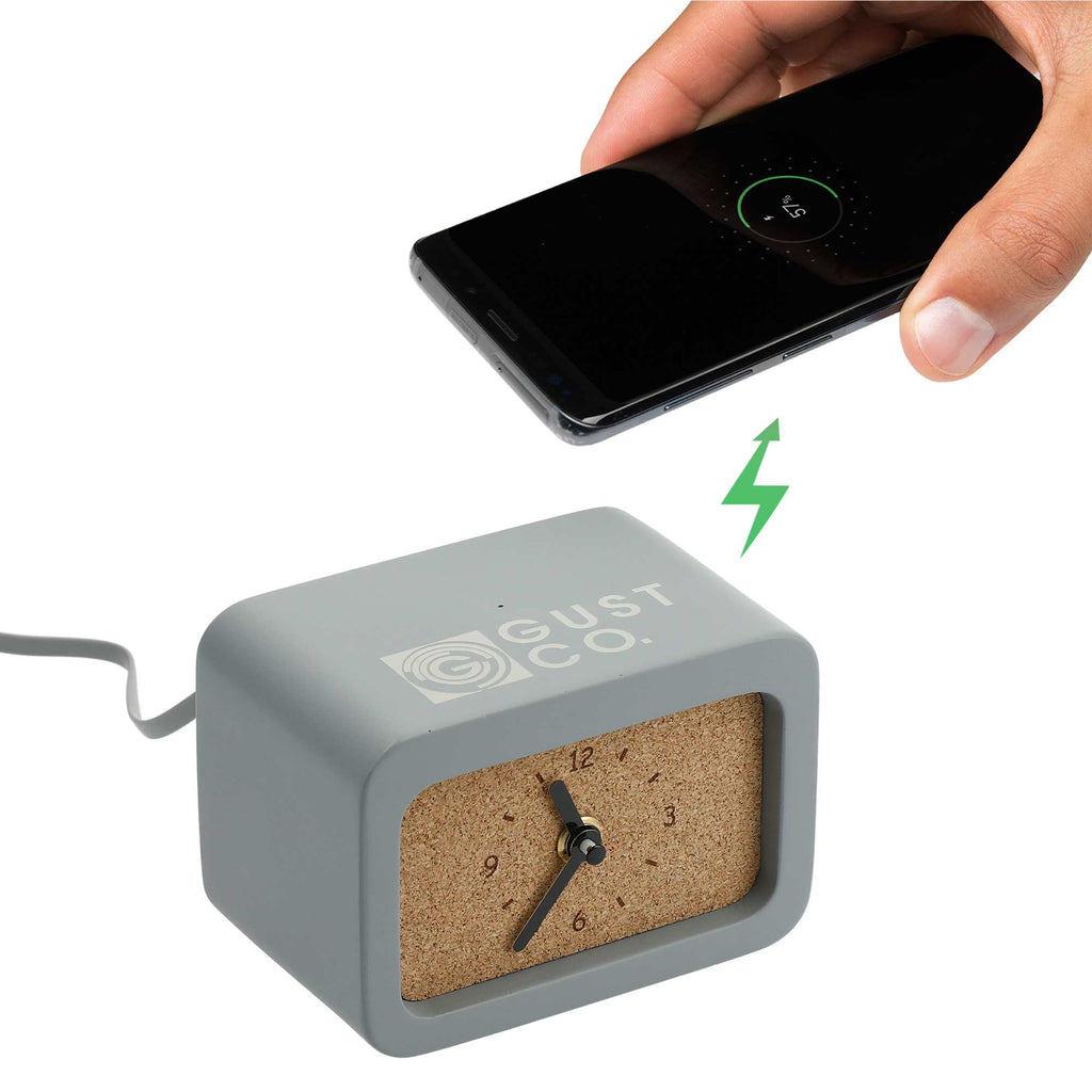 Set in Stone Limestone Desk Clock with Wireless Charger Laser Engraving - Gray - Right Angle 4