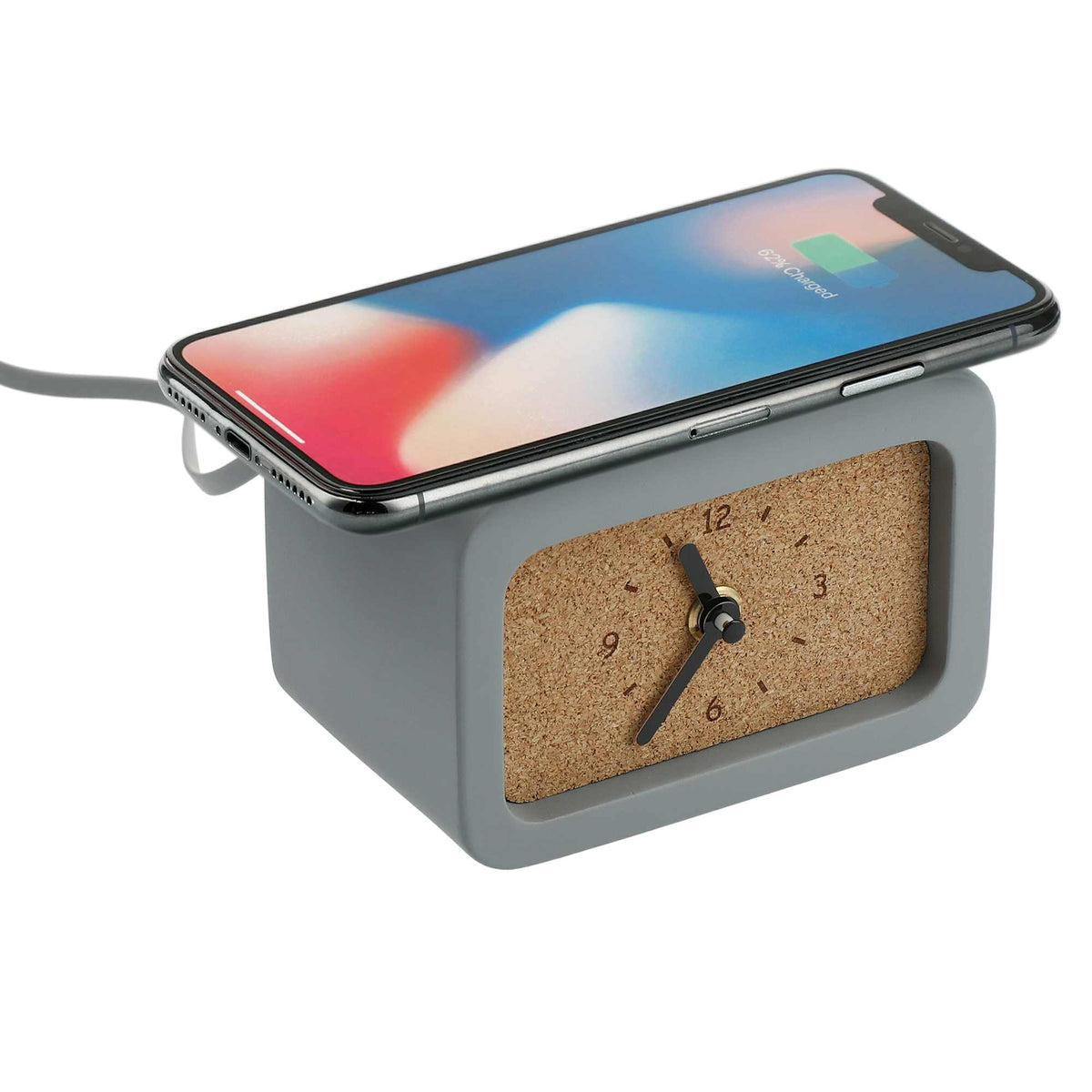 Set in Stone Limestone Desk Clock with Wireless Charger Laser Engraving - Gray - Right Angle 6