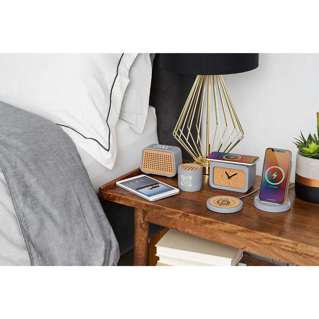 Set in Stone Limestone Desk Clock with Wireless Charger Laser Engraving - Gray - Set Inside Front