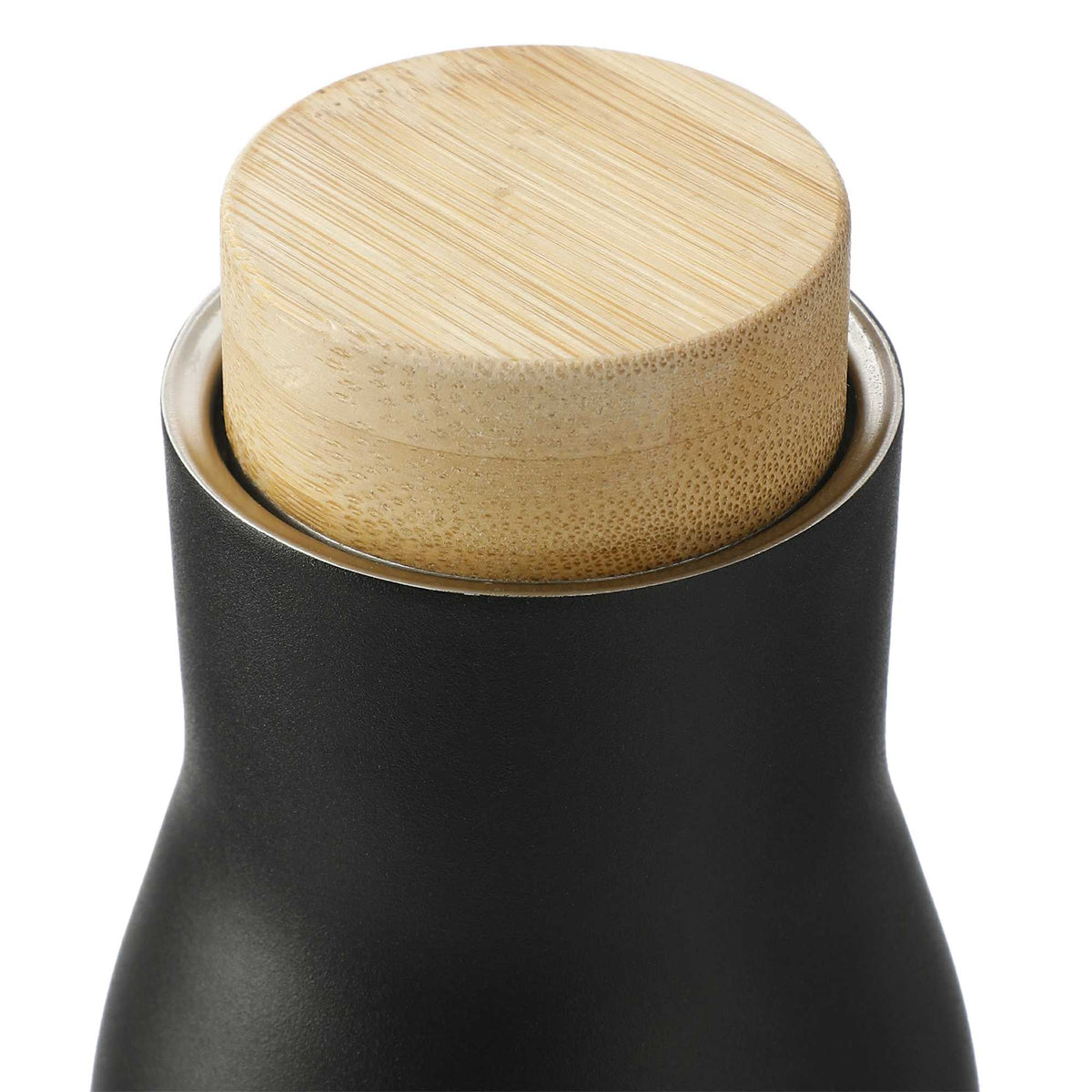 Shaco Copper Insulated Bottle with Bamboo Cap, 17 oz - Black - Front 2
