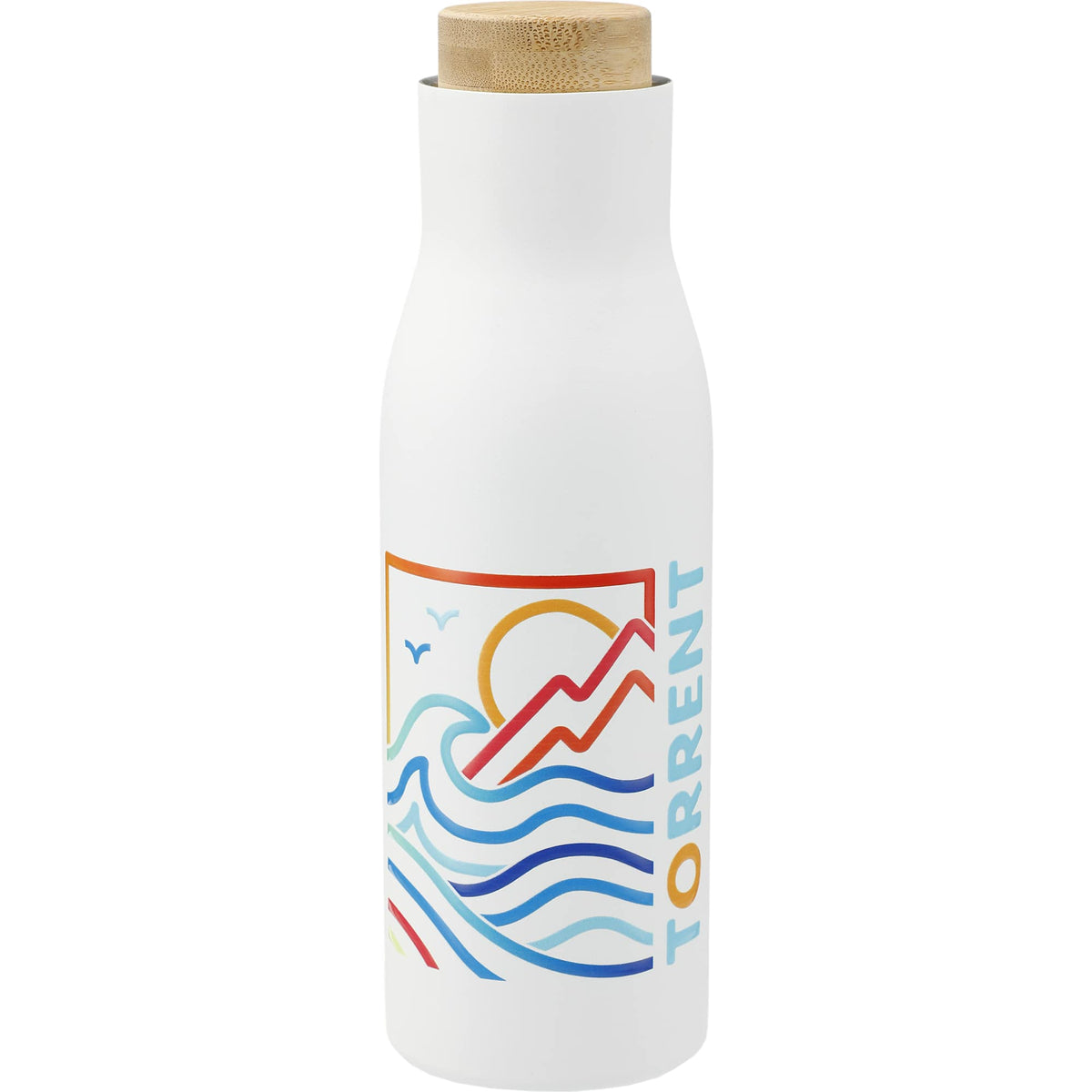 Shaco Copper Insulated Bottle with Bamboo Cap, 17 oz Laser Engraving - White - Front