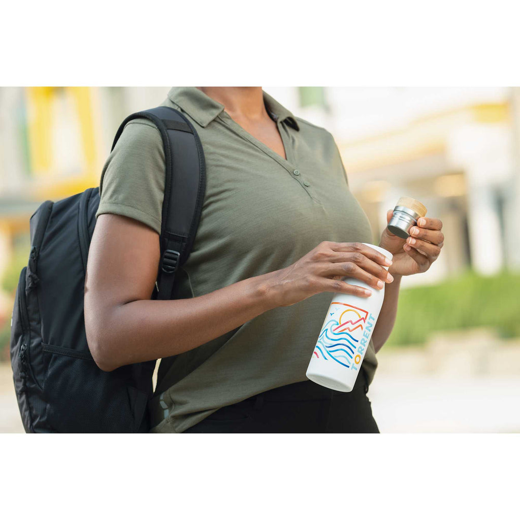 Shaco Copper Insulated Bottle with Bamboo Cap, 17 oz - White - On Model