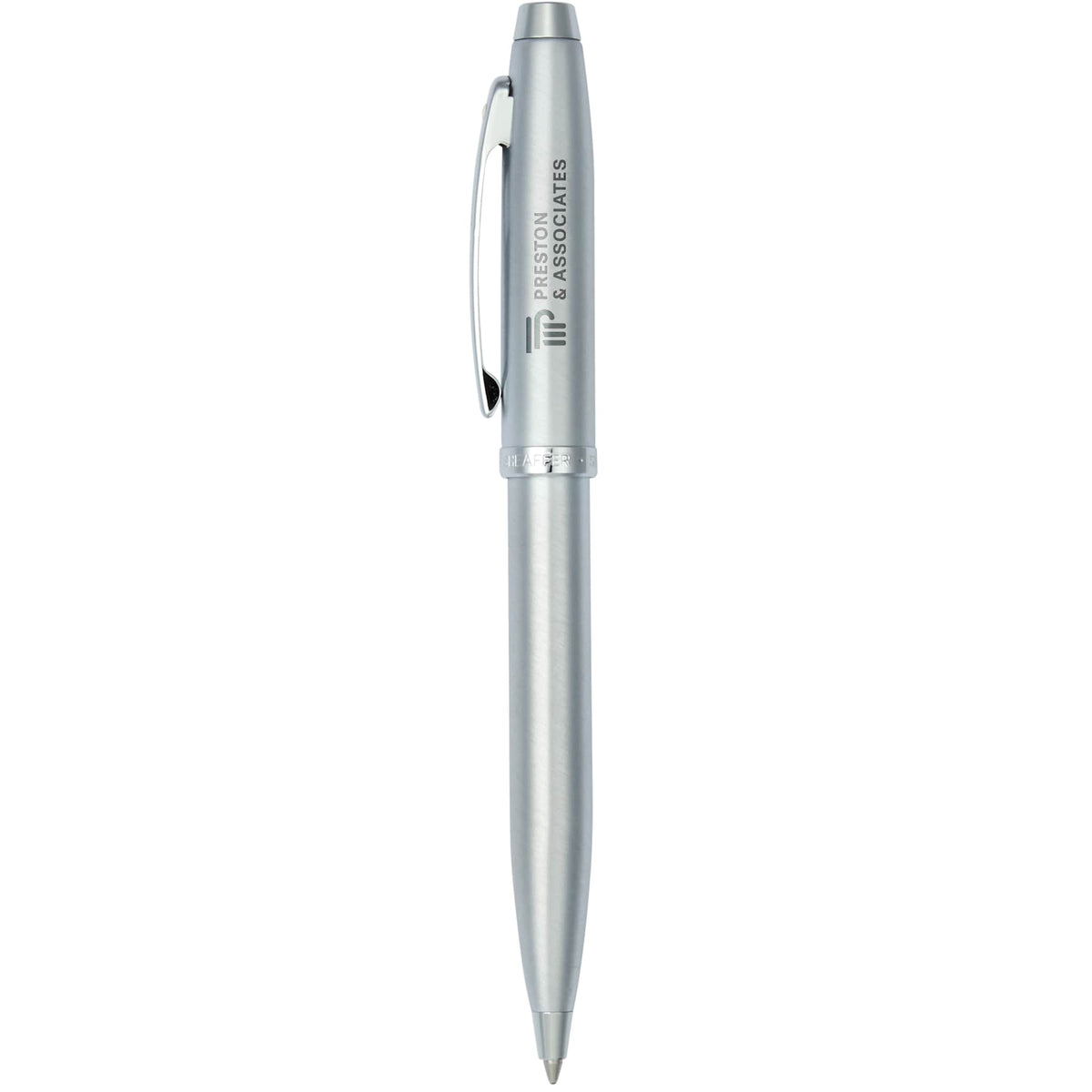 Sheaffer 100 Ballpoint Pen, Brushed Chrome Laser Engraving - Silver - Front