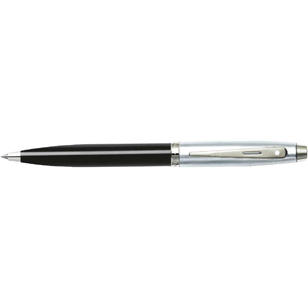 Sheaffer 100 Ballpoint Pen, Glossy Black and Chrome Laser Engraving - Black - Front 2