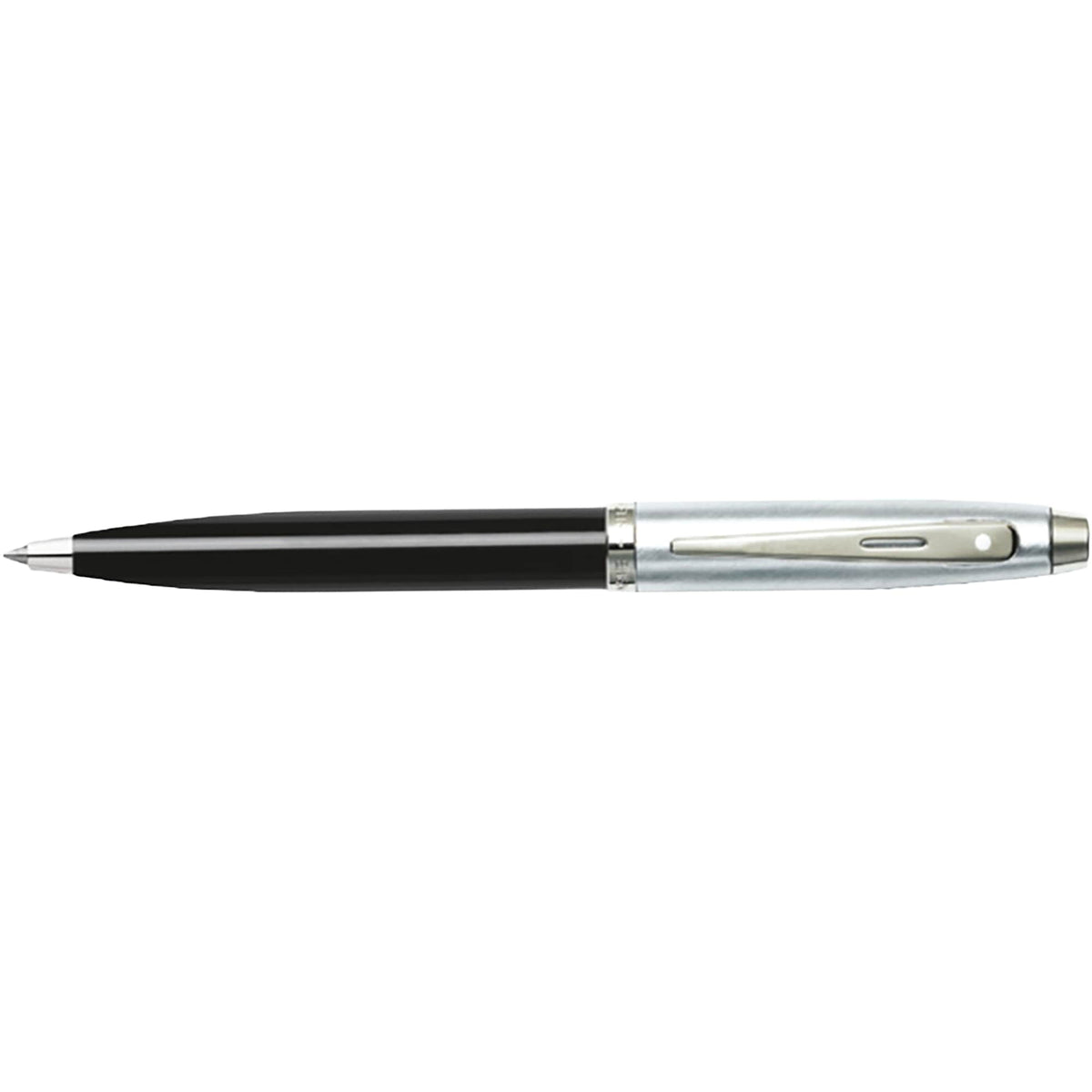 Sheaffer 100 Ballpoint Pen, Glossy Black and Chrome Laser Engraving - Black - Front 2